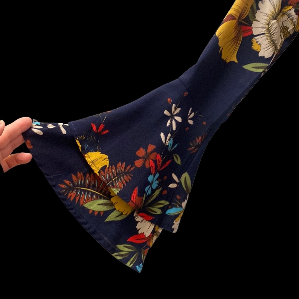 CBR Shift Dress long bell sleeves mock turtleneck colorful boho floral size M - Picture 3 of 5